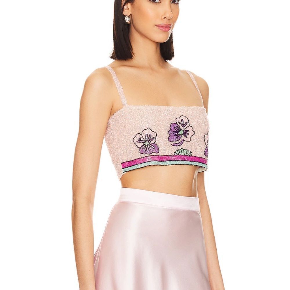 Oceanus Tallulah All Over Beaded Detail Top in Pink Large Nwot - Picture 2 of 7